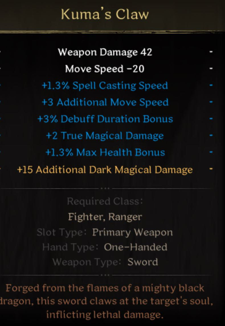 Kuma's Claw Unique Sword in Dark and Darker