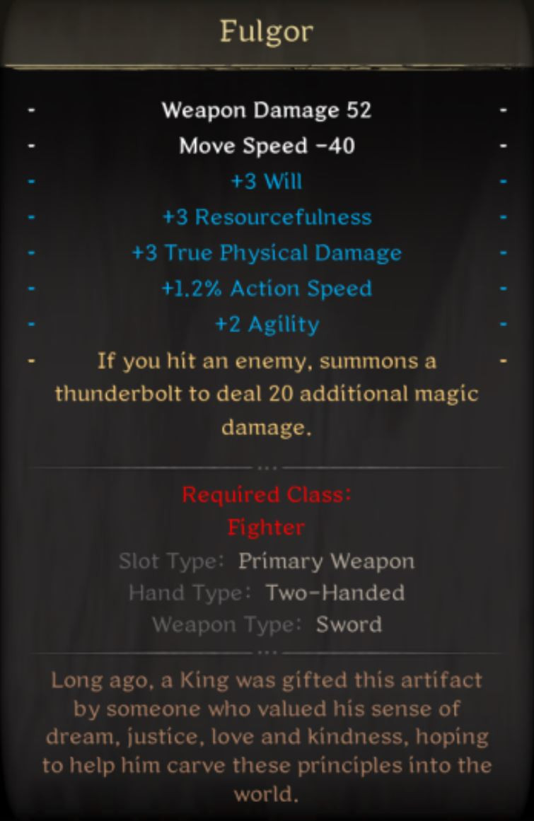 Fulgor unique Sword in Dark and Darker